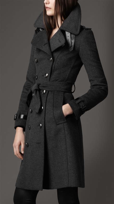 burberry wollmantel lang|Long Wool Trench Coat in Grey melange .